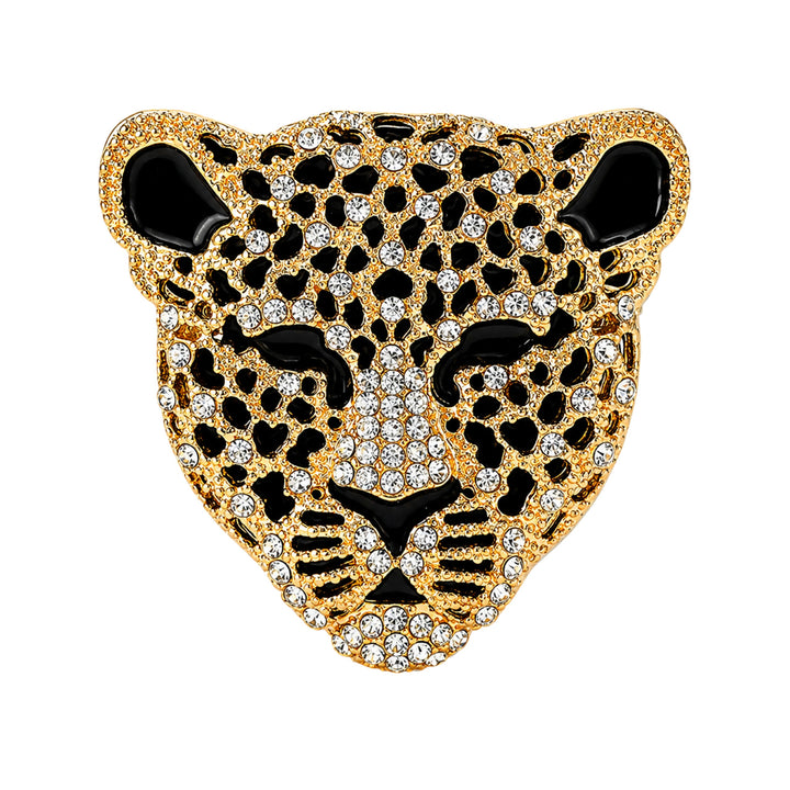 ANI Accessories gold leopard brooch for jodhpuri suit with rhinestones and black spots, on white color background 