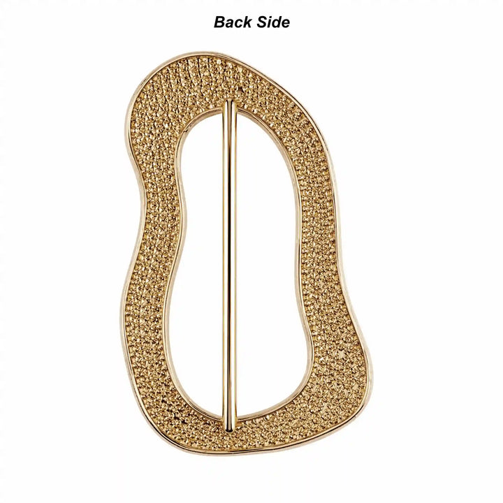 ANI Accessories back side of the gold rhinestone freeform slide buckle showing plain metal 