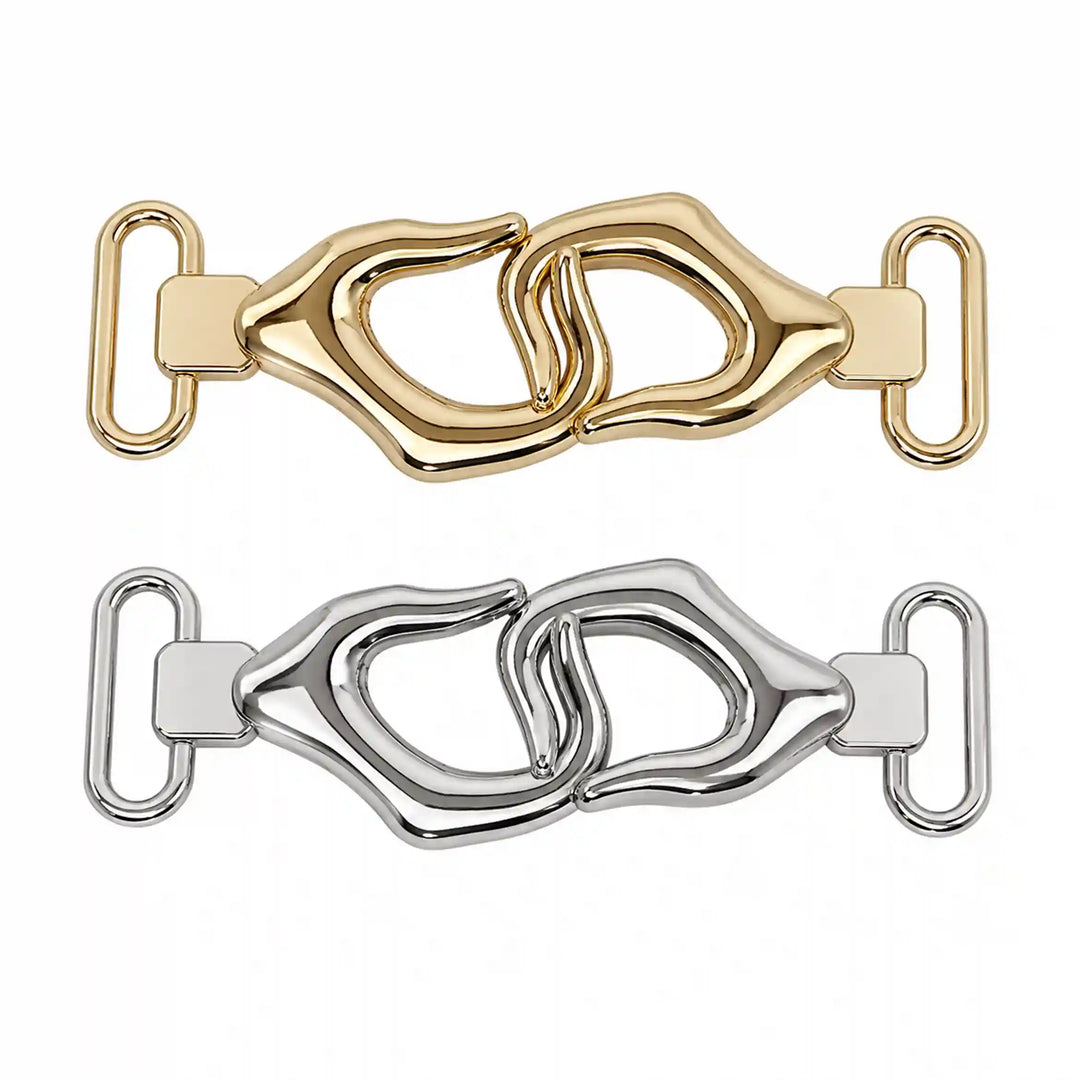 ANI Accessories gold and silver hook buckle for dress with wavy interlinked loops, 5.5 cm 