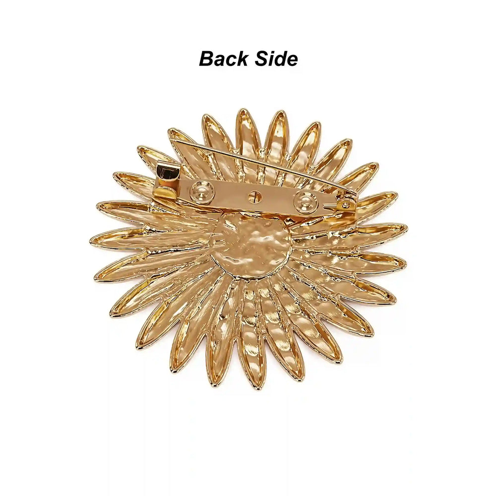 ANI Accessories gold sun brooch back side showing the pin 