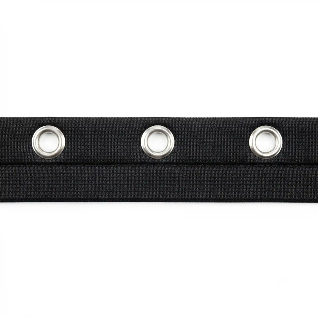 ANI Accessories grommet eyelet tape with silver metal eyelets laid flat on white background 