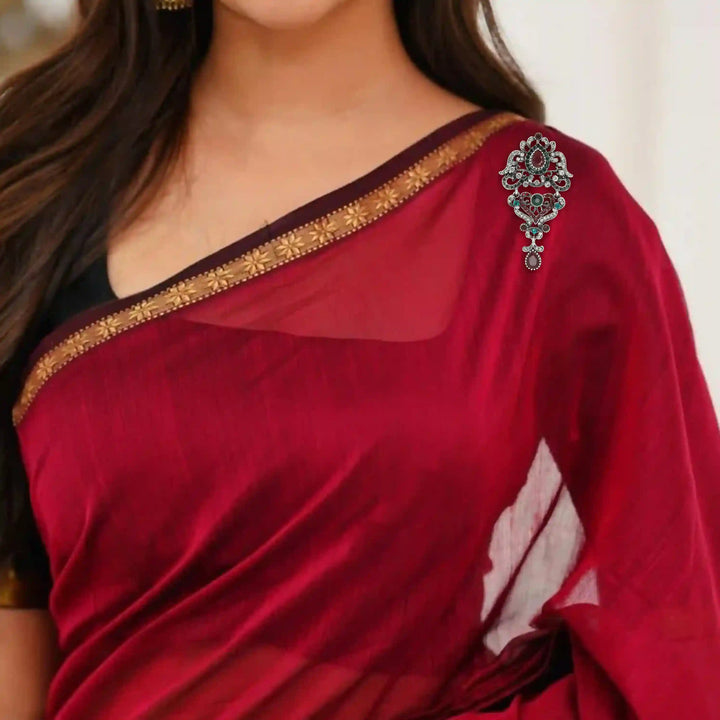 ANI Accessories saree brooch for women pinned on the pallu of a red saree 