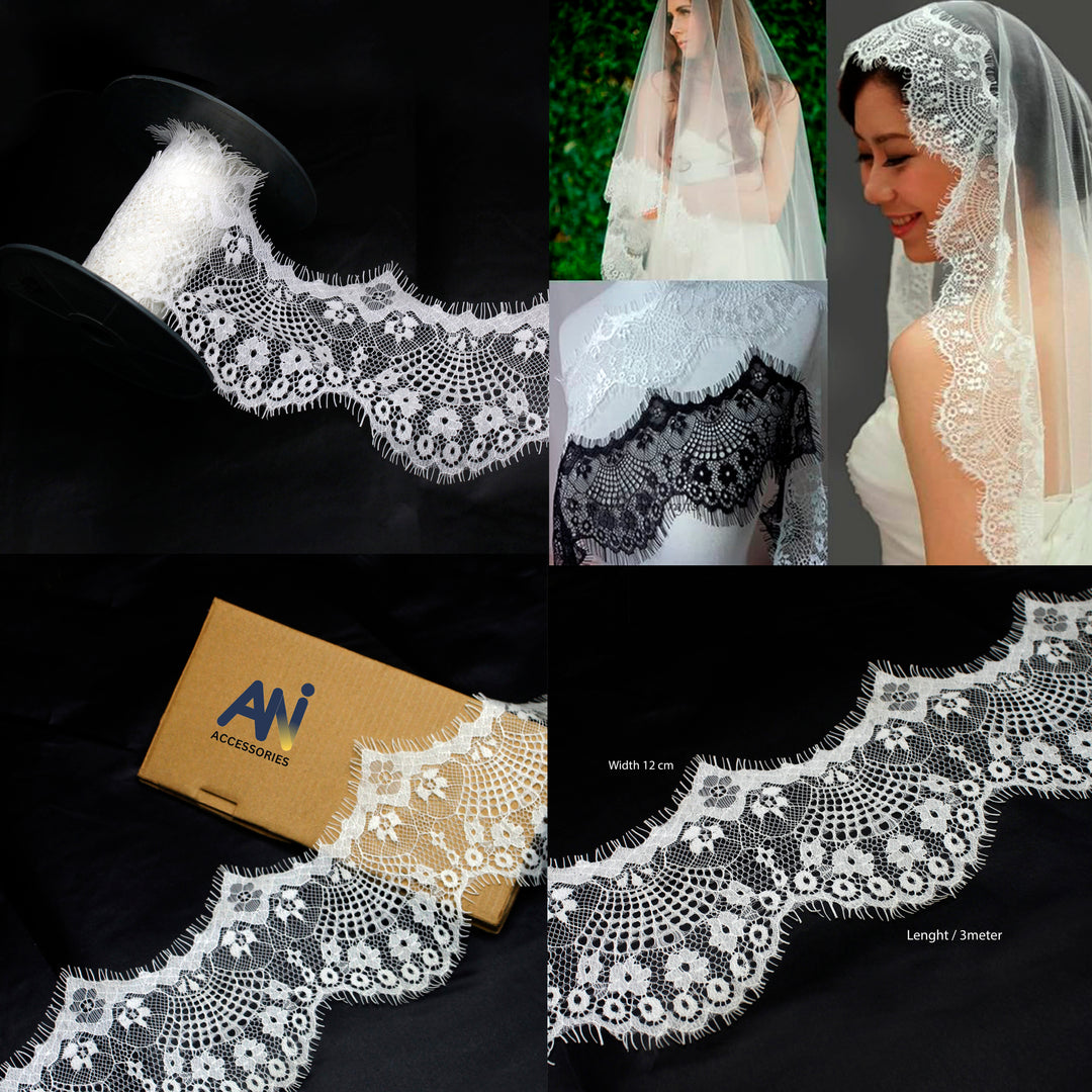 Chantilly Lace -  Eyelash Floral Scalloped Edge Trim