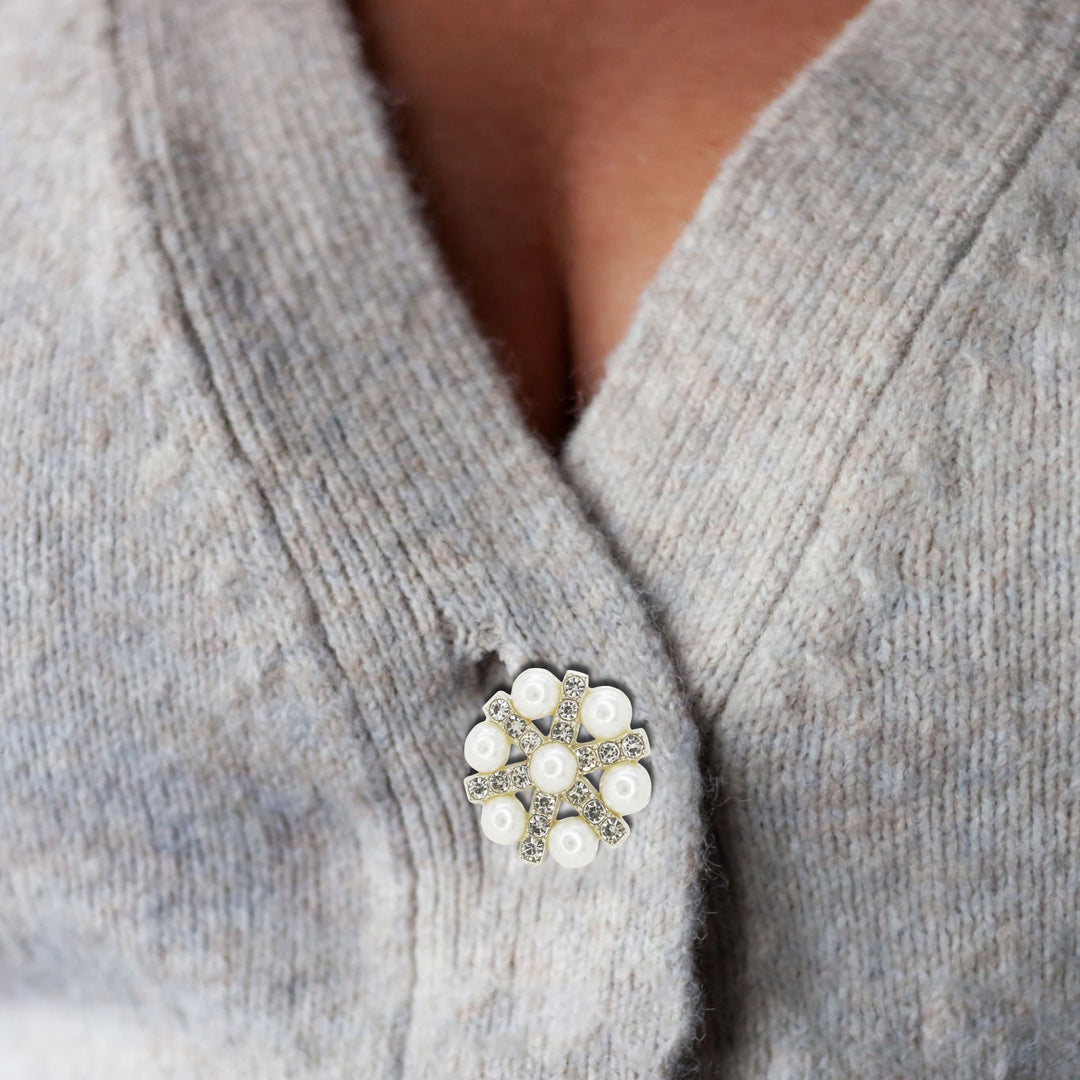 Pearl Rhinestone Silver Buttons