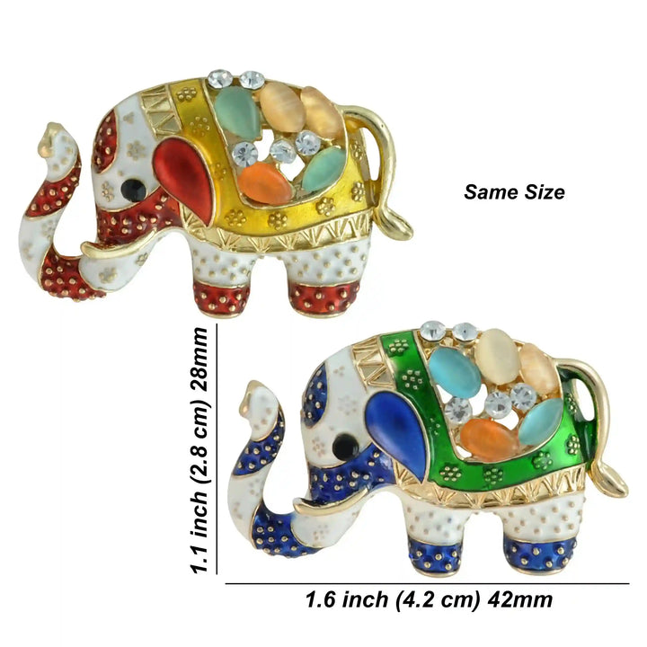 ANI Accessories jeweled elephant brooch size chart: 4.2 x 2.8 cm (1.6 x 1.1 inches), same size in both colours 