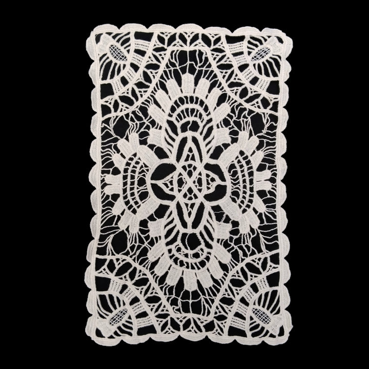 ANI Accessories large cream crochet patch in cotton with cutwork floral design, on black background 