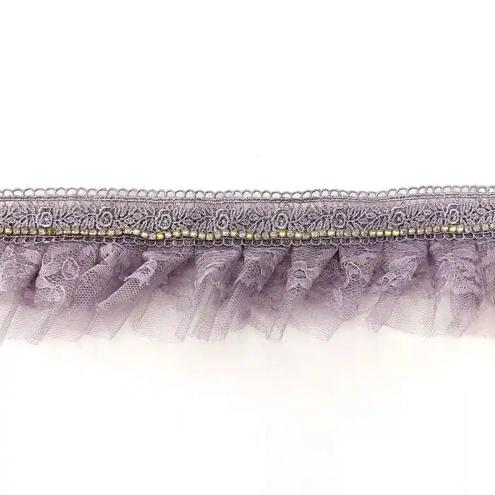 ANI Accessories lavender net fringe lace laid flat, frill border for saree and dupatta with white color background 