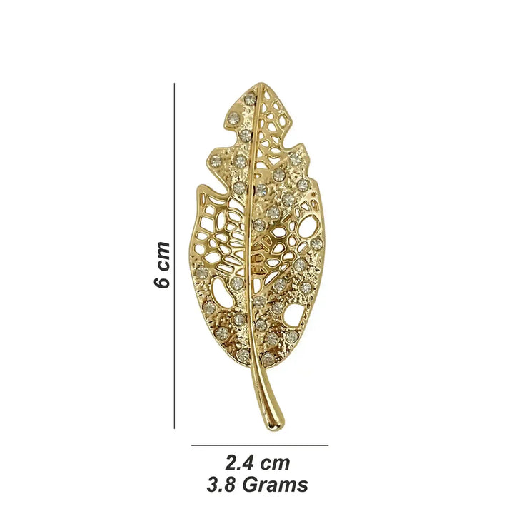 ANI Accessories leaf style brooch size chart: 6 x 2.4 cm, 3.8 grams 