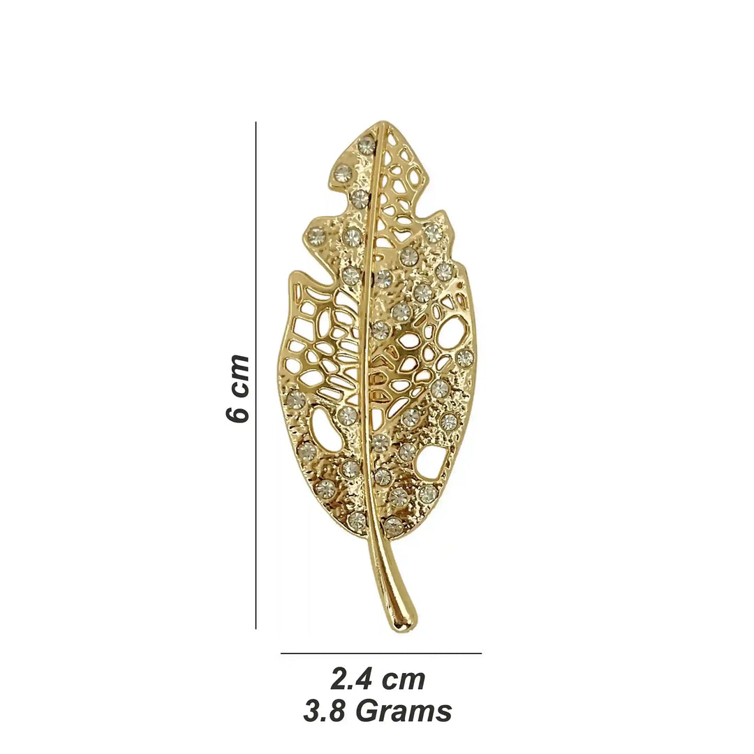 ANI Accessories leaf style brooch size chart: 6 x 2.4 cm, 3.8 grams with white color background 