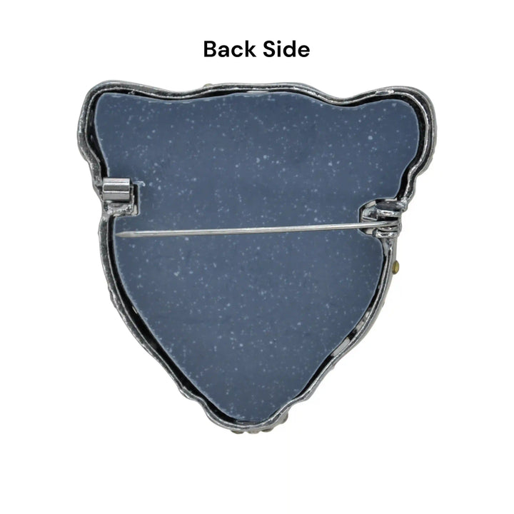ANI Accessories leopard brooch back side showing the pin and safety clasp 