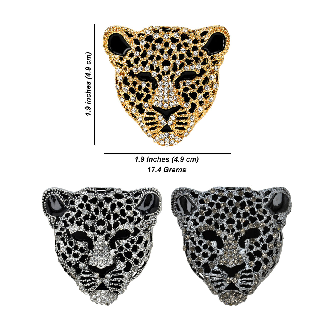 ANI Accessories leopard brooch size chart: 4.8 x 4.8 cm (1.9 x 1.9 inches), 17.4 grams with white color background 