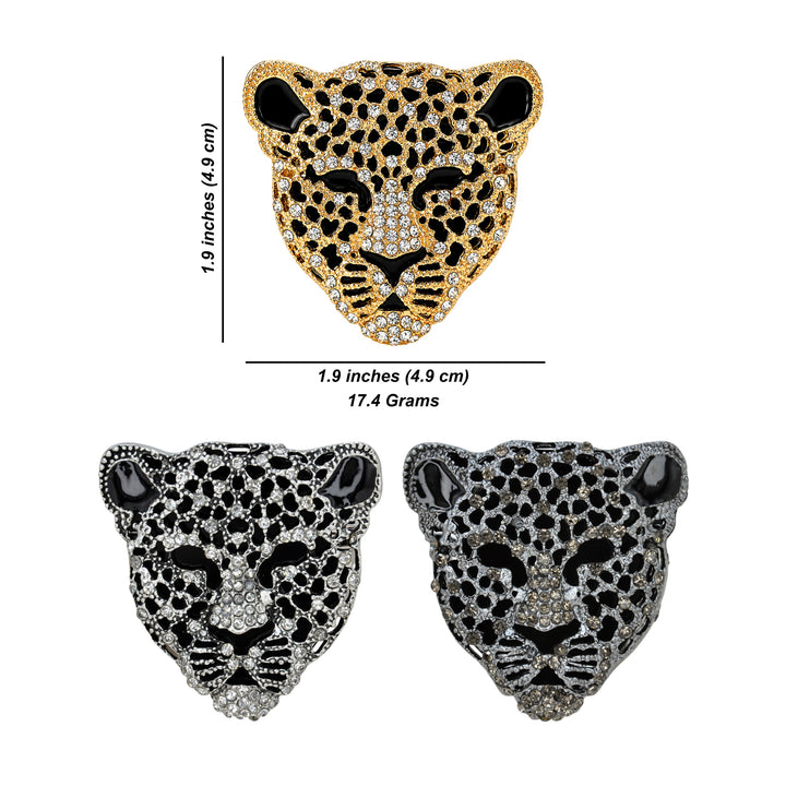 ANI Accessories leopard brooch size chart: 4.8 x 4.8 cm (1.9 x 1.9 inches), 17.4 grams with white color background 