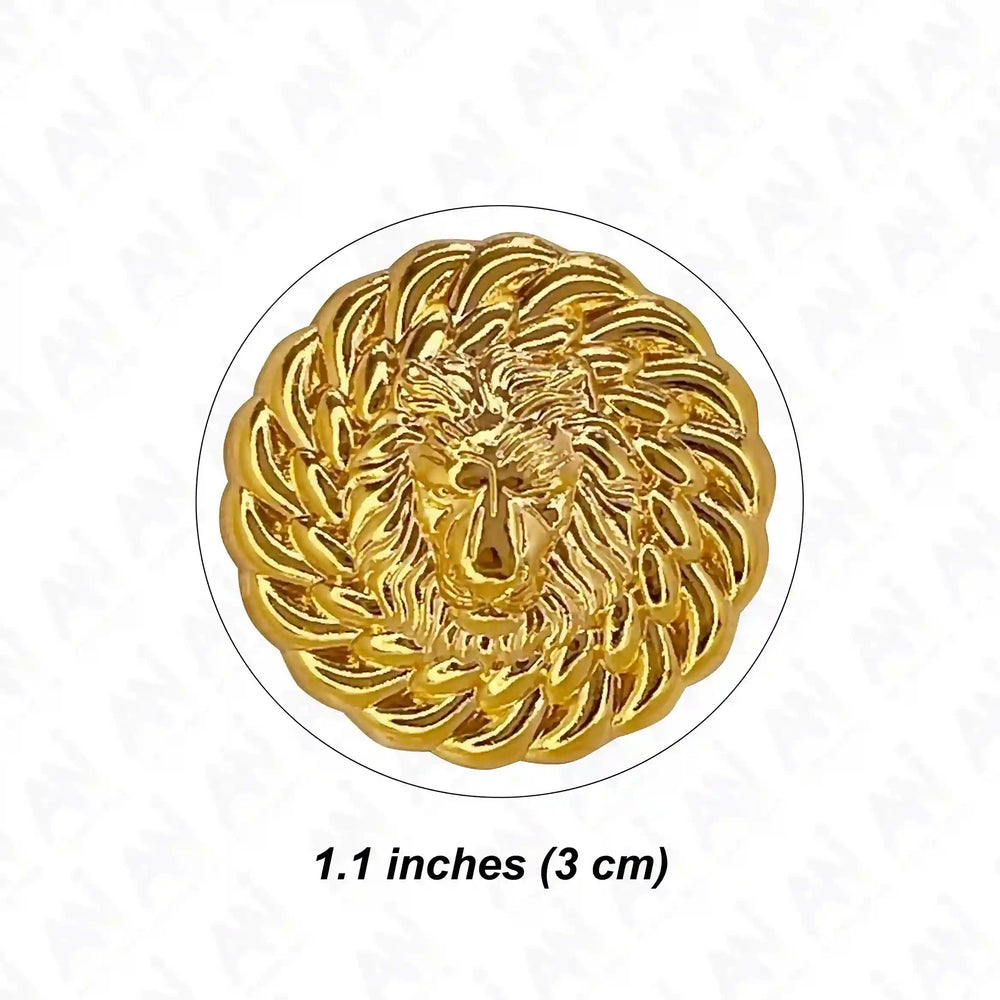 Lion head gold brooch size chart, 3 cm (1.1 inches) diameter