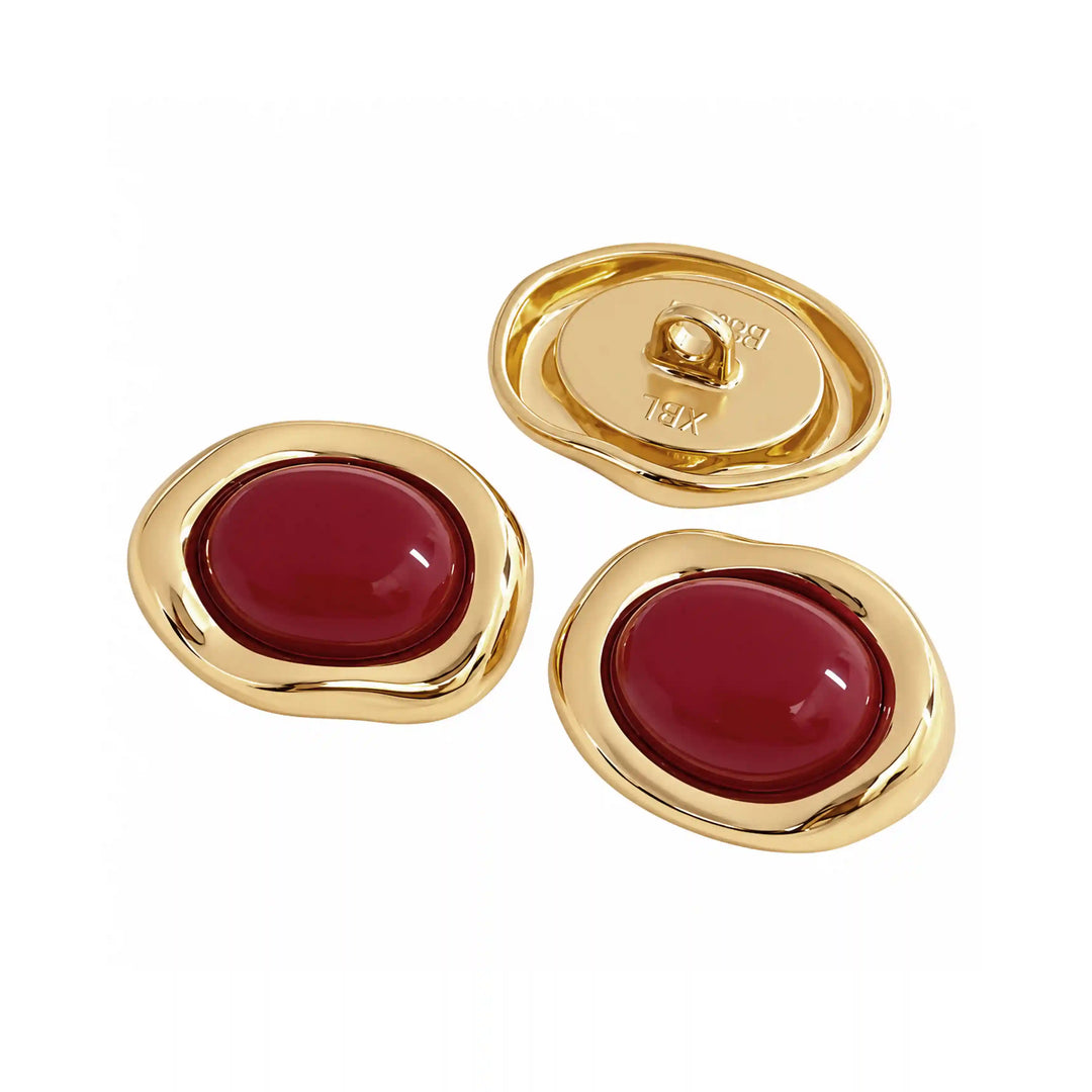 ANI Accessories maroon oval gold enamel buttons, set of three with white color background 