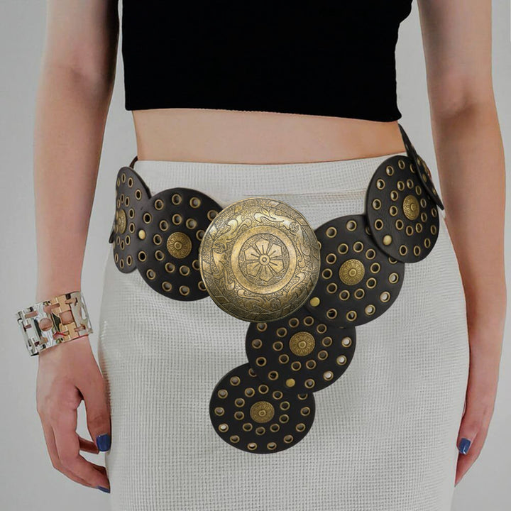 Two Design Metal Circular Hollow Design Moroccan Belt