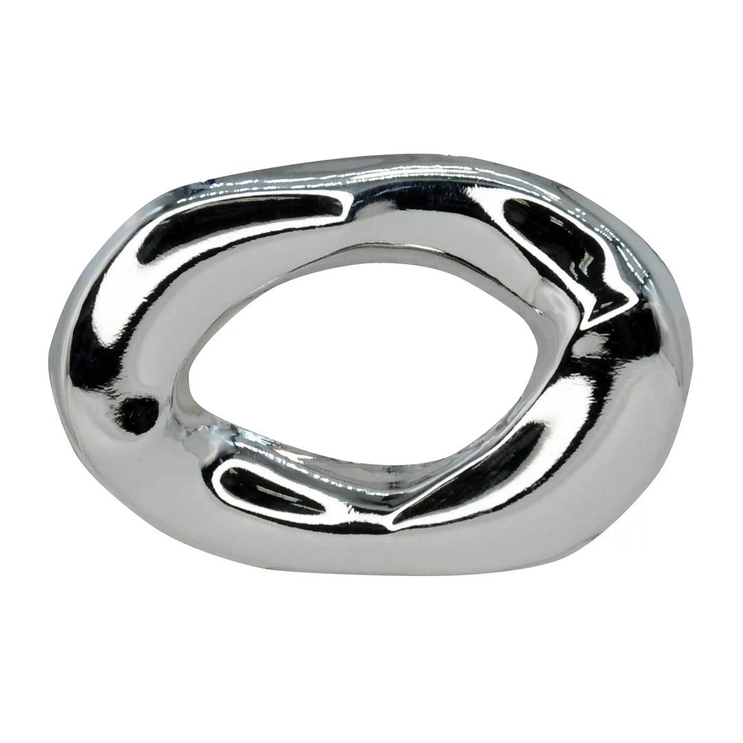 ANI Accessories modern abstract metal brooch in high-shine silver, front view on white 