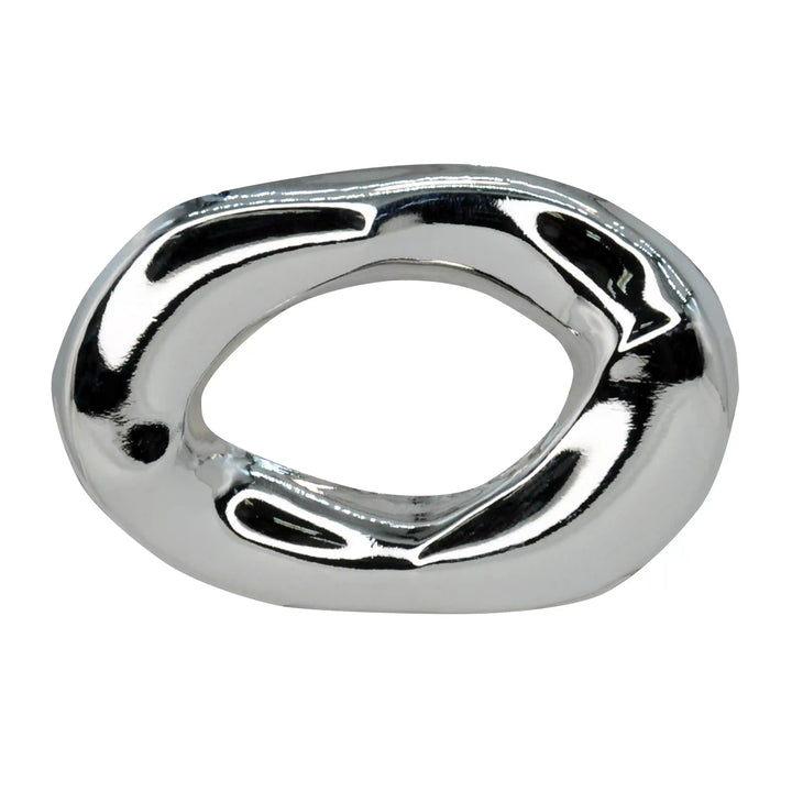 ANI Accessories modern abstract metal brooch in high-shine silver, front view on white 
