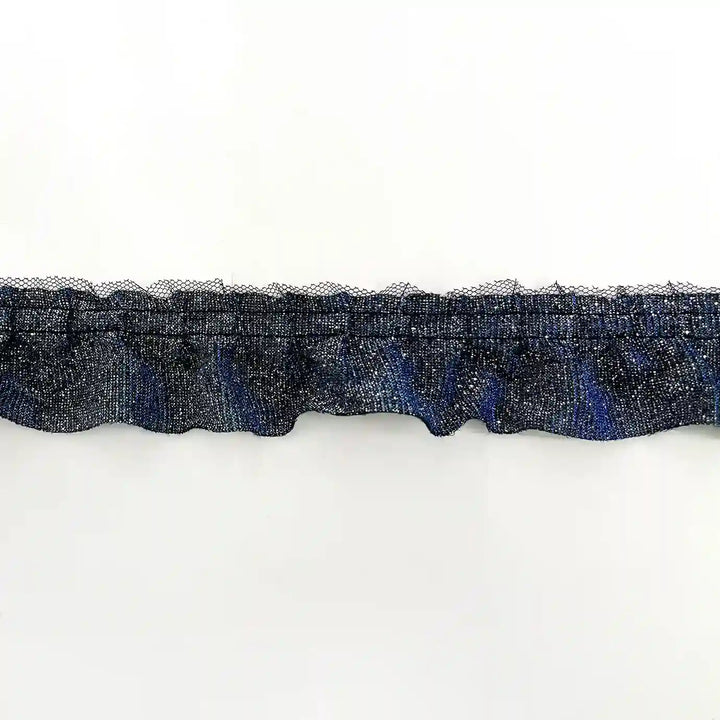 ANI Accessories navy glitter frill lace laid flat with white color background 