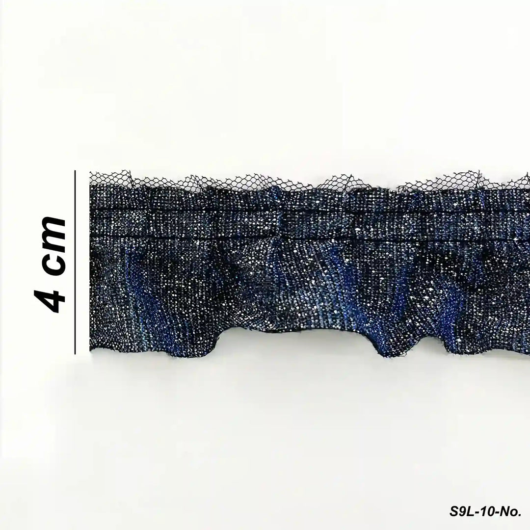 ANI Accessories navy lurex ruffle trim size chart showing 4 cm width with white color background 
