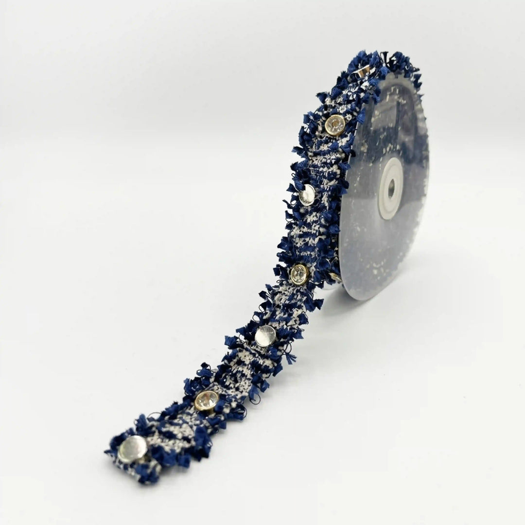 ANI Accessories navy tweed rhinestone metal eyelet lace on a roll, 2.5 cm wide
