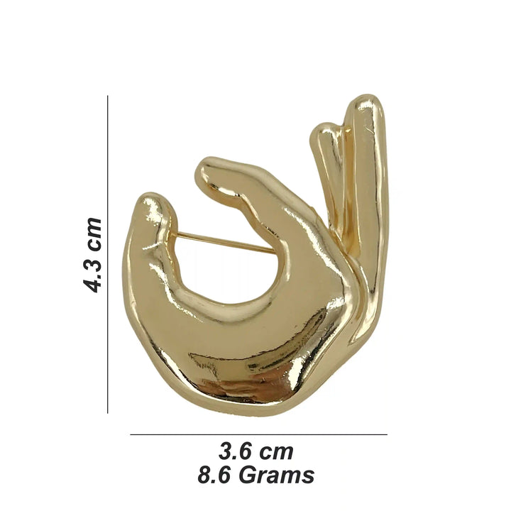 ANI Accessories OK hand gesture brooch size chart: 4.3 x 3.6 cm, 8.6 grams color background 