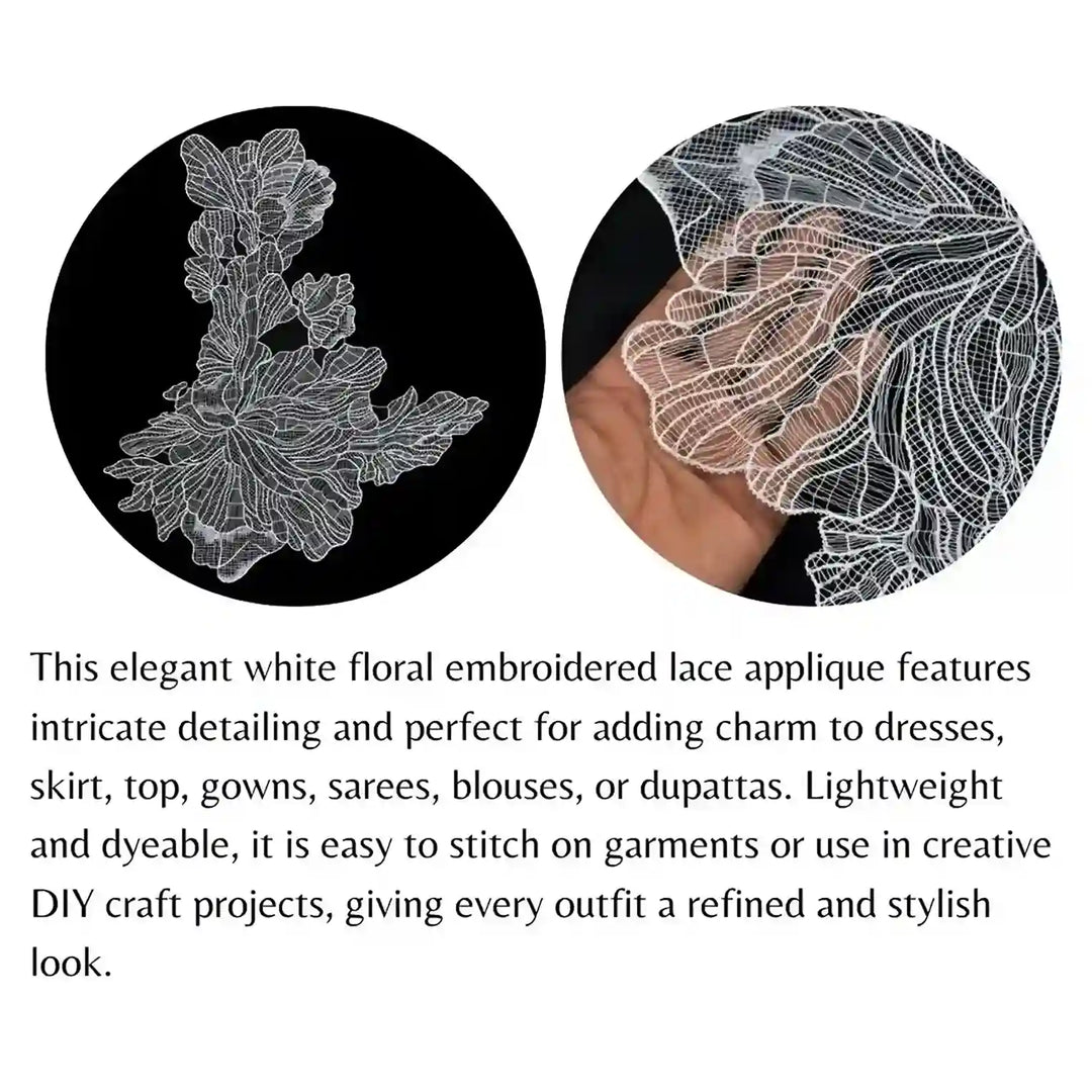 ANI Accessories close-up circles showing the petal and thread detail of an oversized white patch 