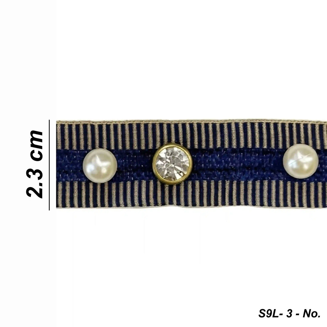 ANI Accessories pearl lace trim size chart showing 2.3 cm width, design S9L-3 