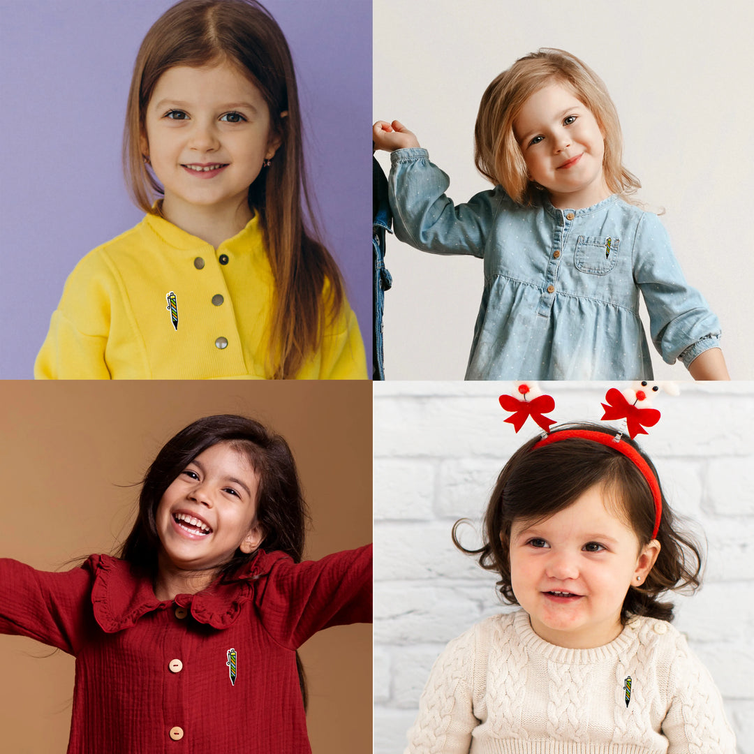Kids wearing clothes and accessories decorated with fun charms 