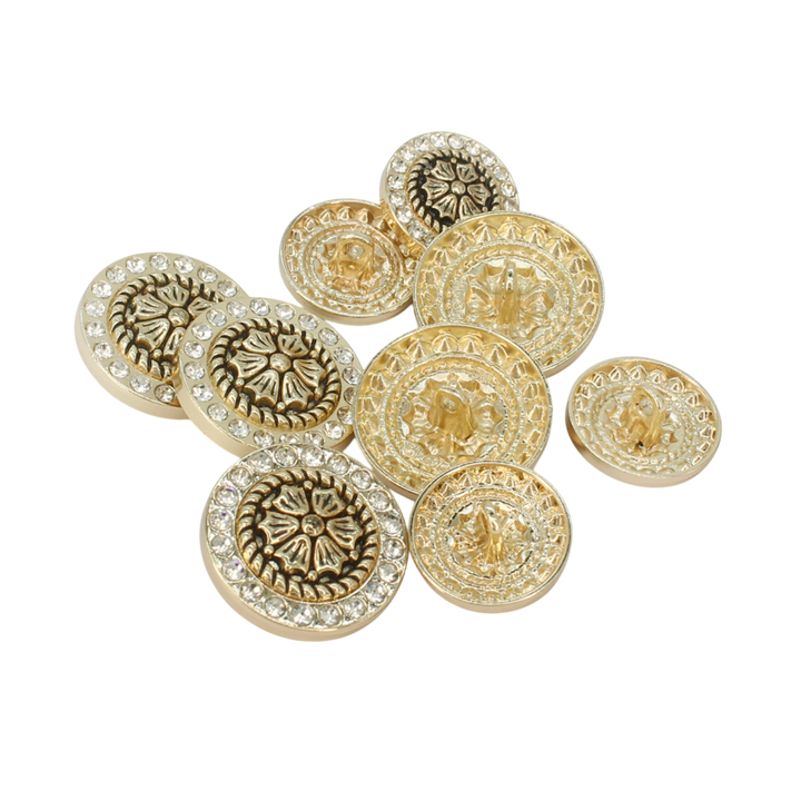 Diamond Surround  Golden Floral  Metal Button