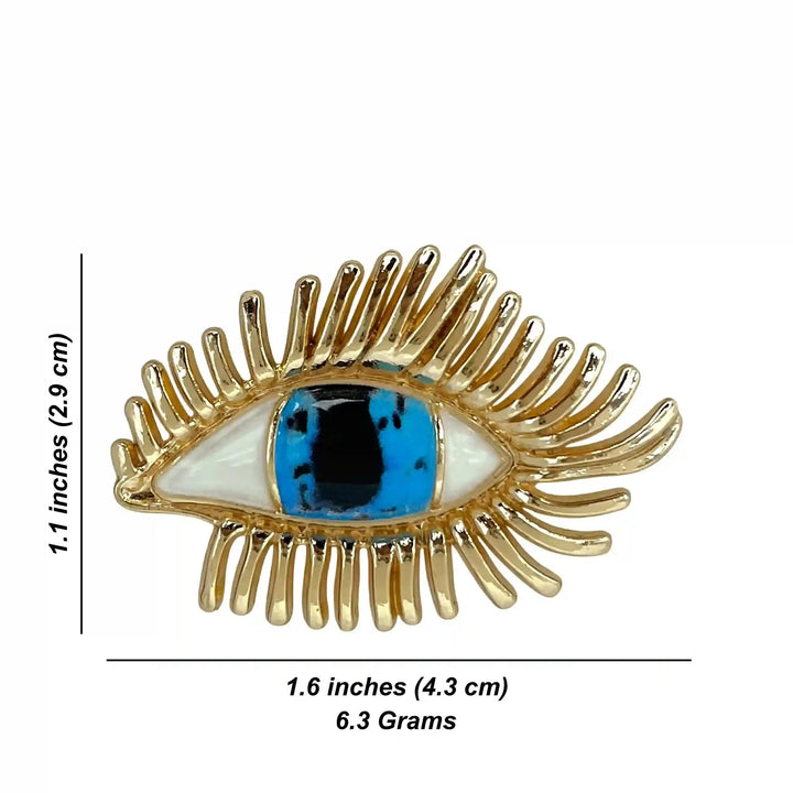 ANI Accessories radiant eye pin brooch size chart: 4.3 x 2.9 cm (1.6 x 1.1 inches), 6.3 grams with white color background 