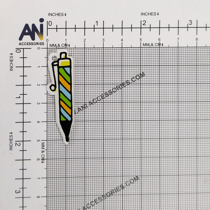 Rainbow pen charm on a measuring grid, about 5 cm long