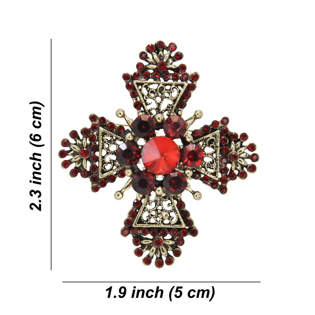 ANI Accessories red crystal cross brooch size chart: 6 x 5 cm (2.3 x 1.9 inches) 