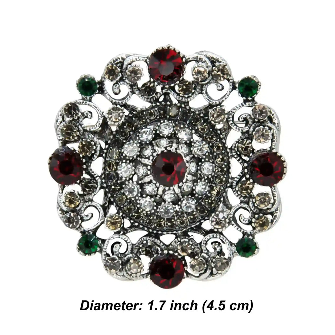 ANI Accessories regal bloom brooch size chart: 4.5 cm (1.7 inches) diameter 