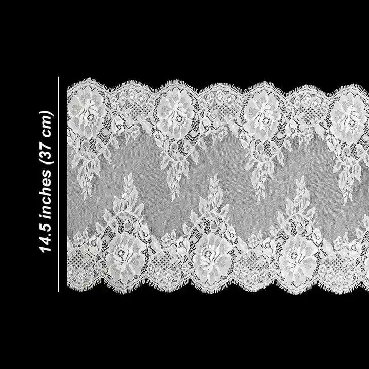 ANI Accessories rose Chantilly lace size chart showing 14.5 inch (37 cm) width with black color background 