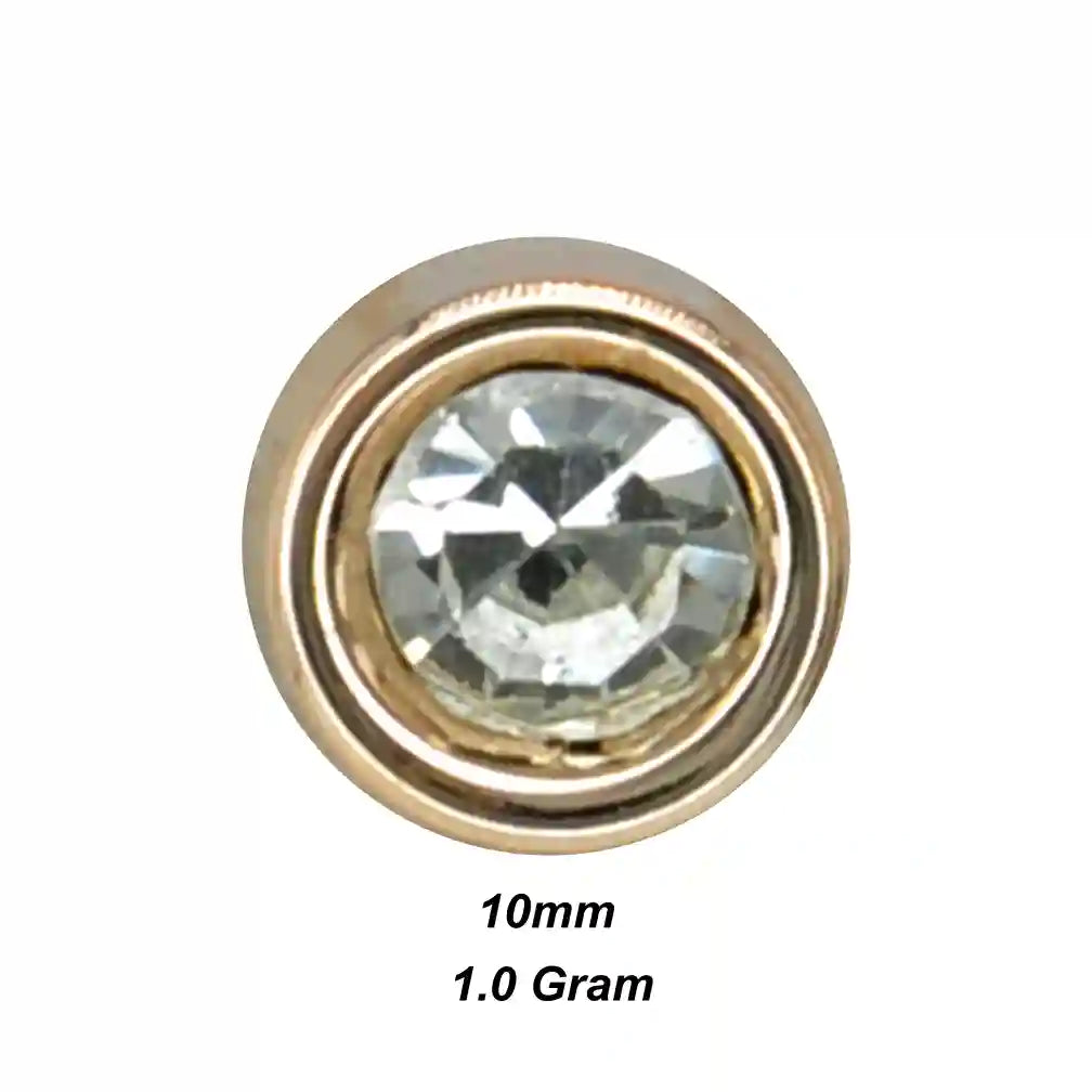ANI Accessories round crystal lapel pin size chart: 10 mm diameter, 1 gram 