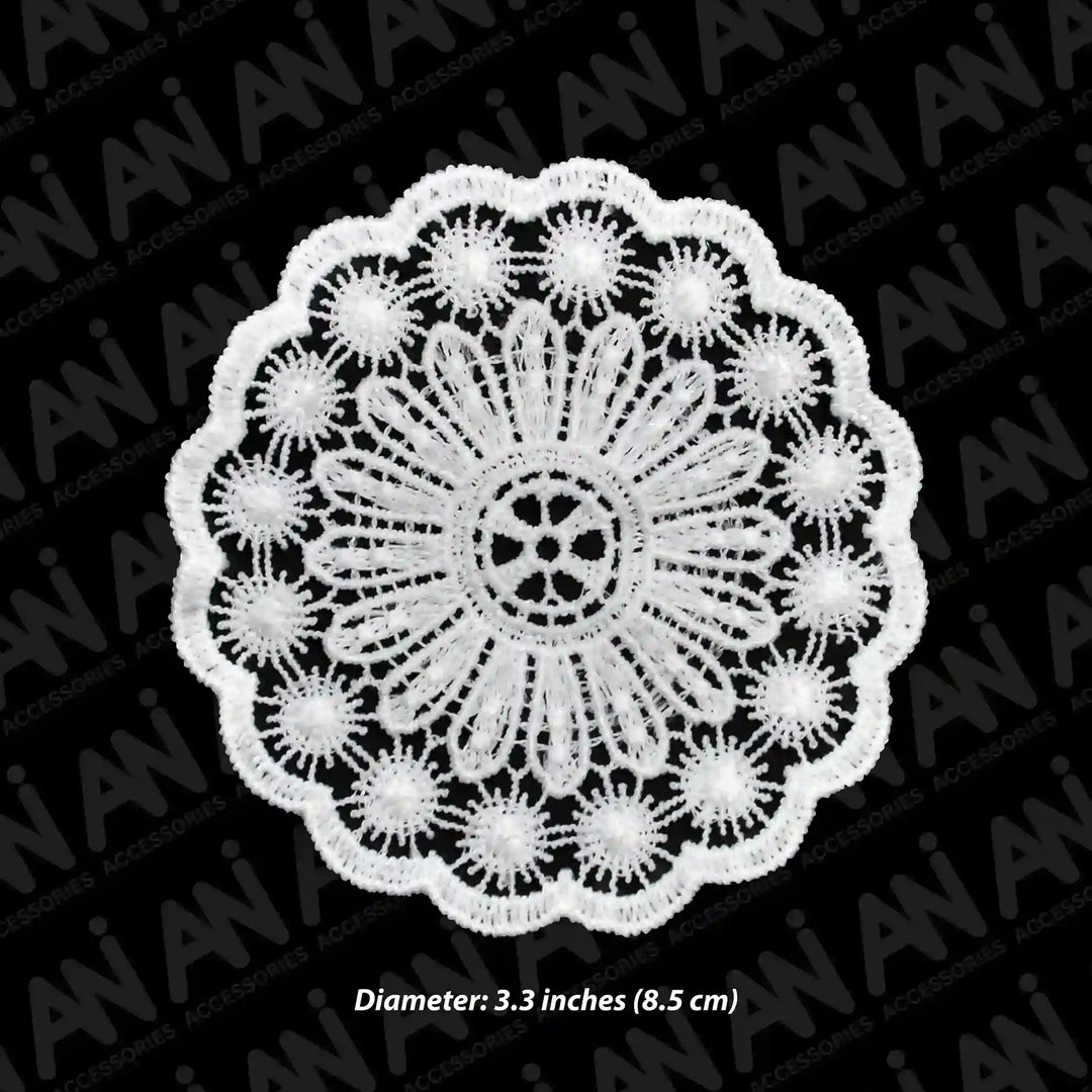 ANI Accessories round lace patch size chart: 3.3 inches (8.5 cm) diameter 