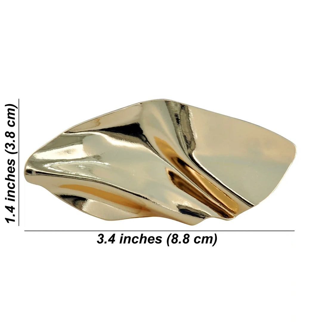 Scrunched abstract metal brooch size chart, 8.6 x 3.6 cm with white color background 