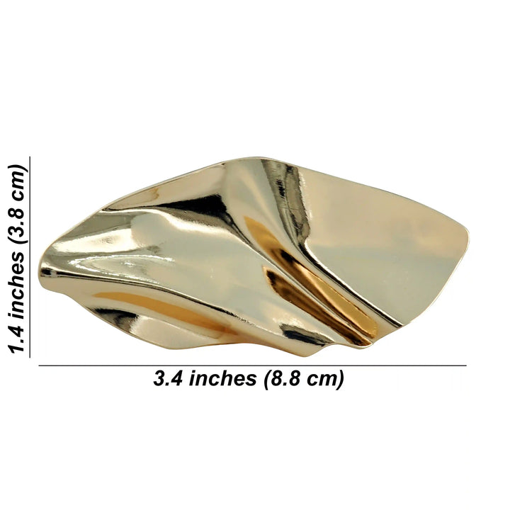 Scrunched abstract metal brooch size chart, 8.6 x 3.6 cm with white color background 