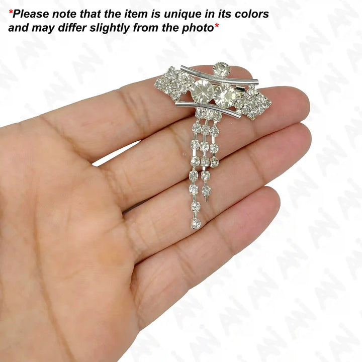Shiny Silver Rhinestone & Crystal Brooch for Enhance Fashion with Elegant Design and Sparkling Details