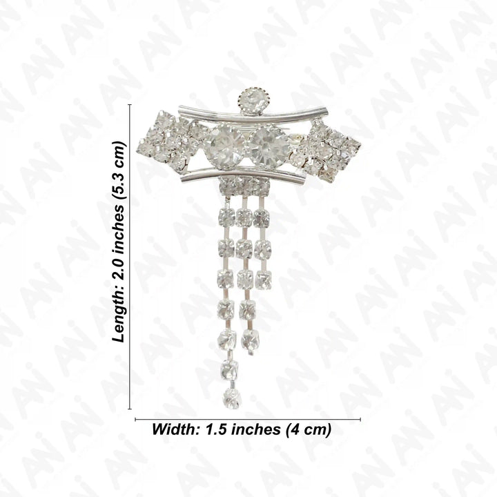 Shiny Silver Rhinestone & Crystal Brooch for Enhance Fashion with elegant cascading design and dimensions 2x1.5 inches