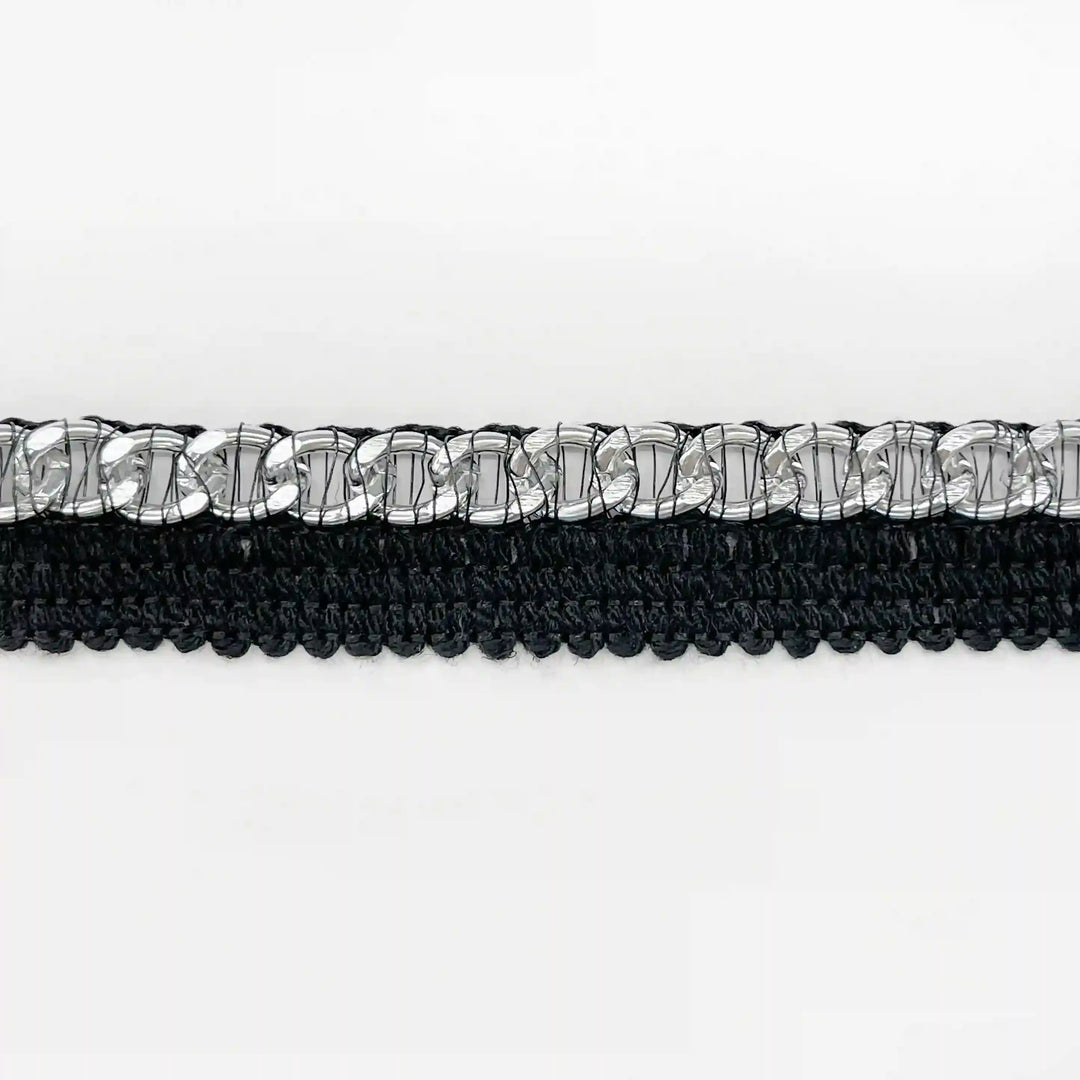 ANI Accessories silver chain lace for black suit laid flat with white color background 