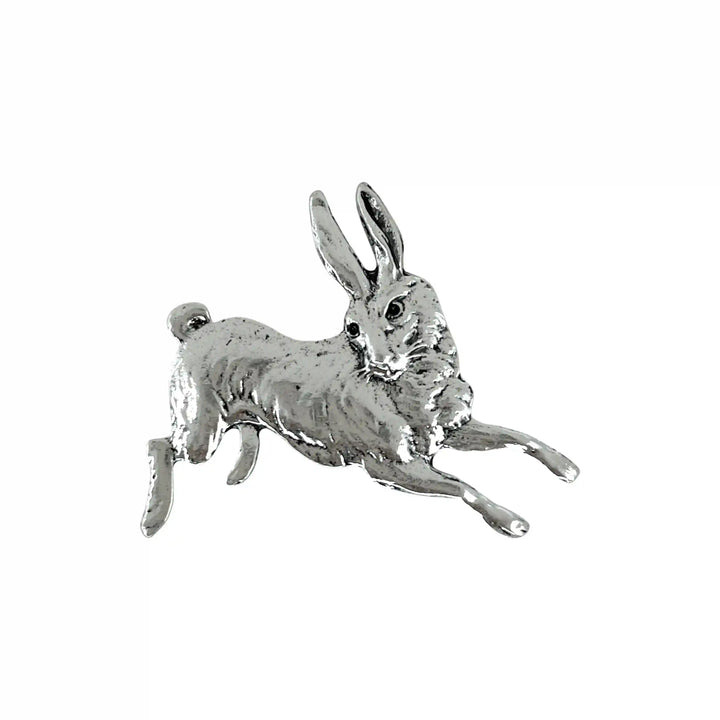ANI Accessories silver rabbit brooch in a leaping pose with engraved fur detail 
