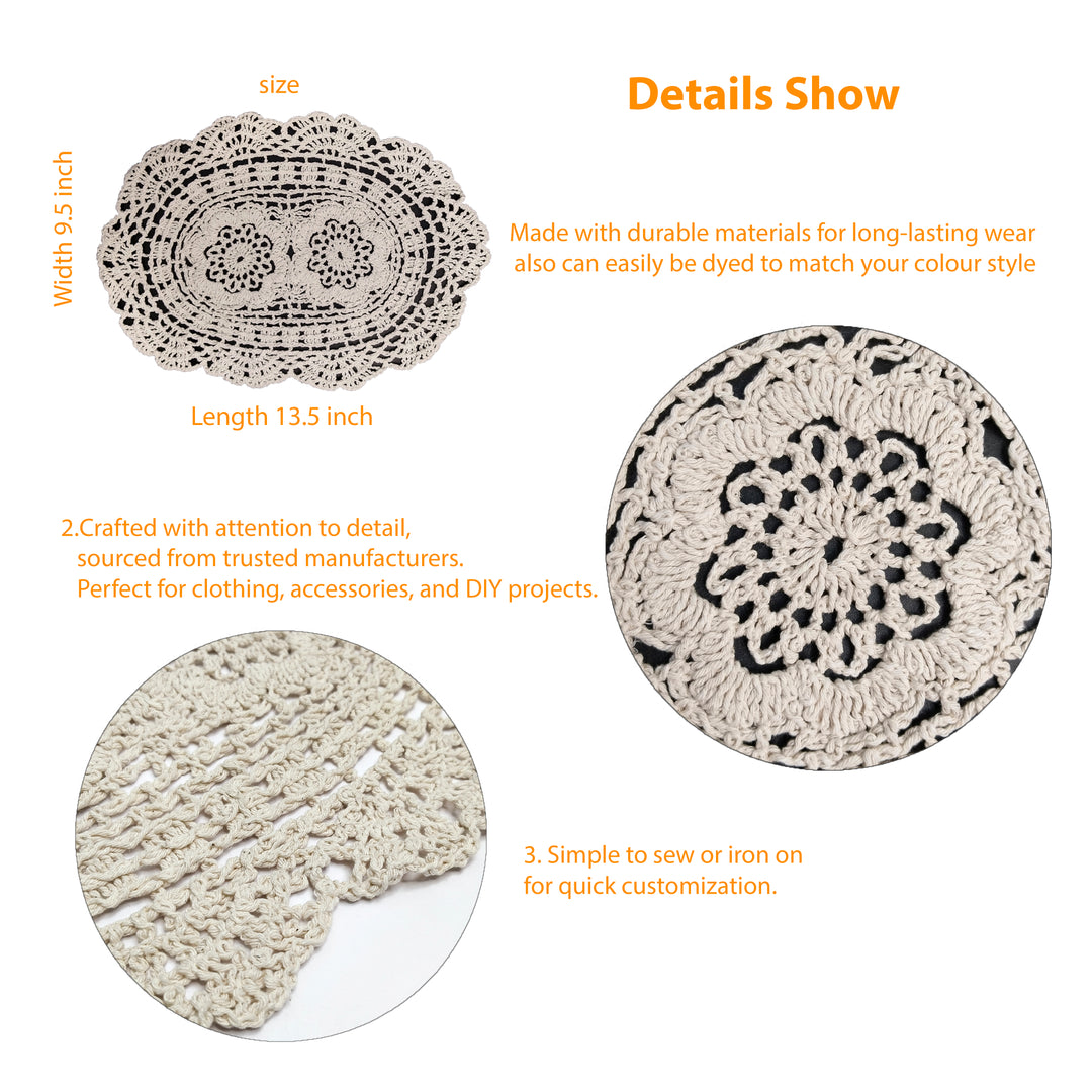 Oval Floral Crochet Doily Patch