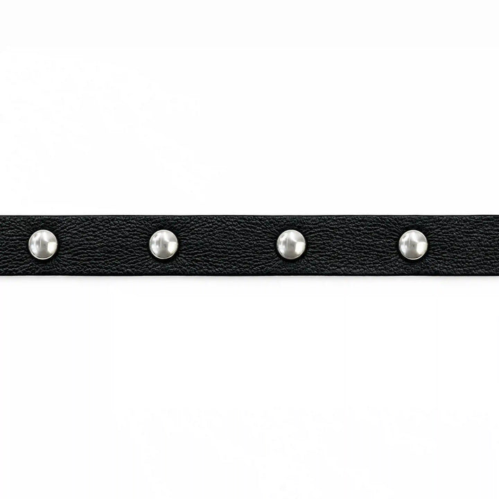 ANI Accessories slim black studded leather trim laid flat on white background 