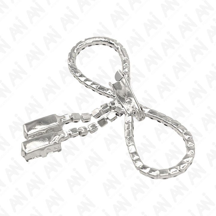 Ani Accessories Sparkling Bow Brooch with Hanging Sapphire Two Stone in Elegant Silver Finish