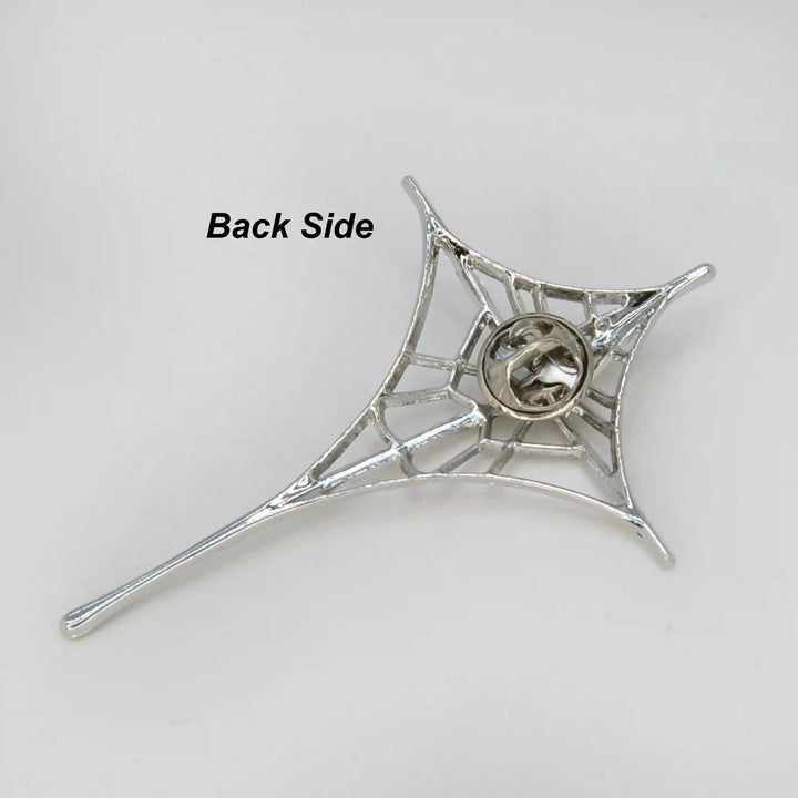 ANI Accessories silver spider web brooch back side showing the push-lock clutch 