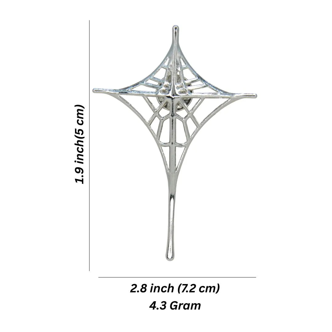 ANI Accessories silver spider web brooch size chart: 7.2 x 5 cm (2.8 x 1.9 inches), 4.3 grams 