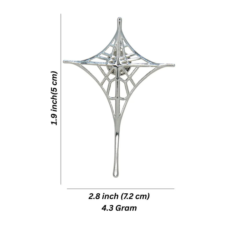ANI Accessories silver spider web brooch size chart: 7.2 x 5 cm (2.8 x 1.9 inches), 4.3 grams 