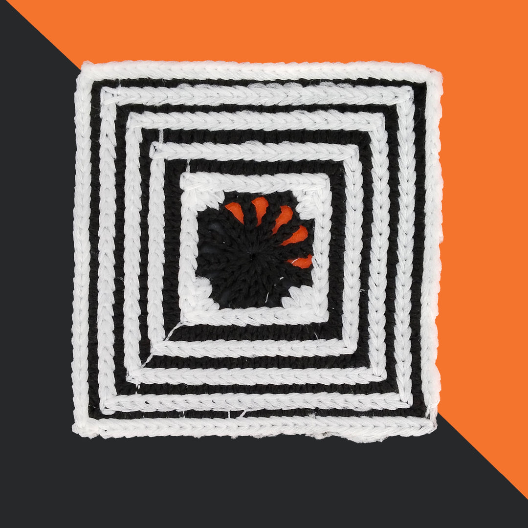 ANI Accessories black and white granny square patch turned on its corner as a diamond 
