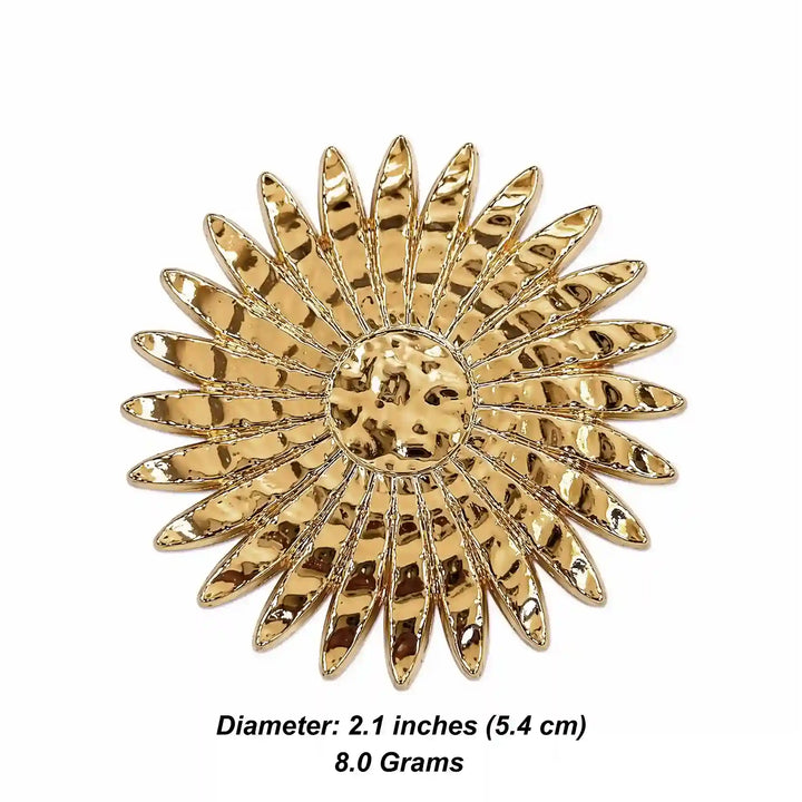 ANI Accessories sun style metal brooch size chart: 5.4 cm (2.1 inches) diameter, 8 grams 